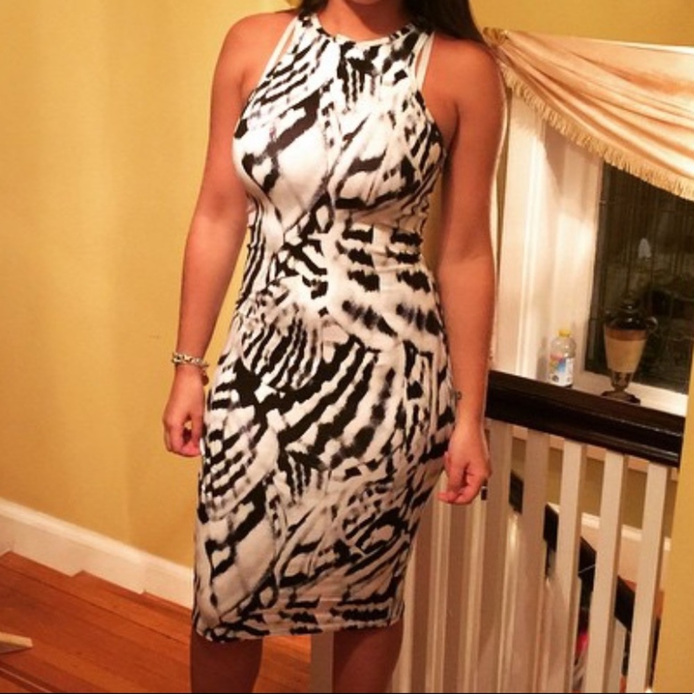 Black and white runner back dress